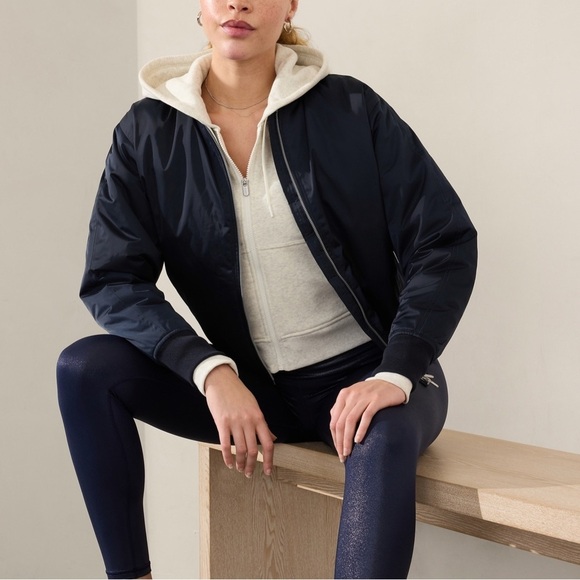 Athleta x Simone Biles Navy Blue Full Zip Sateen Bomber Jacket Size Medium - Picture 14 of 14